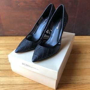 BCBGeneration Black Leather Cut Out Pumps W Size 8
